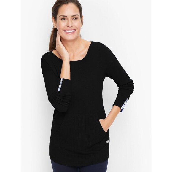 T by Talbots Black Honeycomb Pique Button Cuff Pullover Top - Picture 1 of 8
